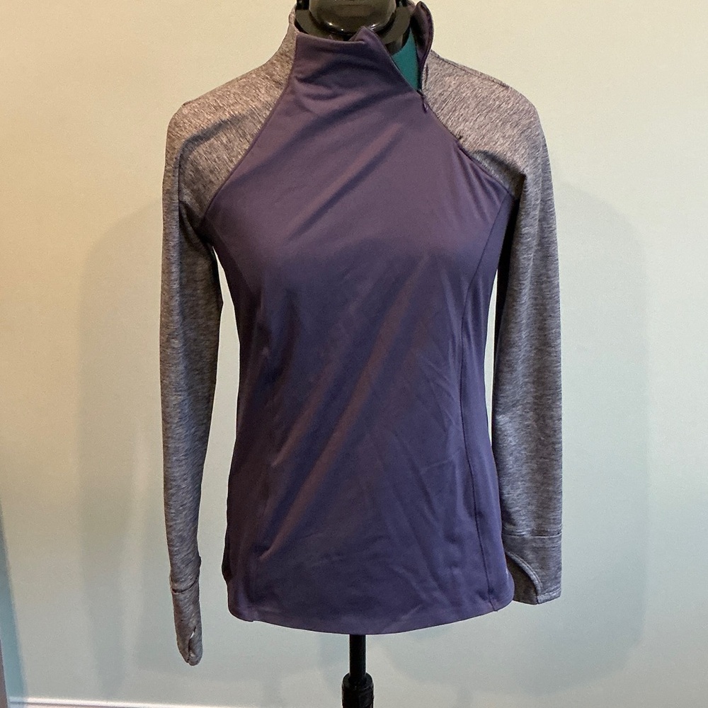 Under Armour Heathered Gray and Deep Purple Long Sleeve Tee